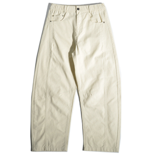 日系巴恩风宽松直筒老钱休闲裤 裤 复古美拉德拼接弯刀阔腿工装 美式