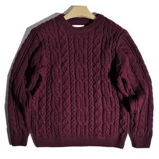 港风休闲慵懒保暖绞花毛衣线衫 重磅美式 复古美拉德麻花提花针织衫