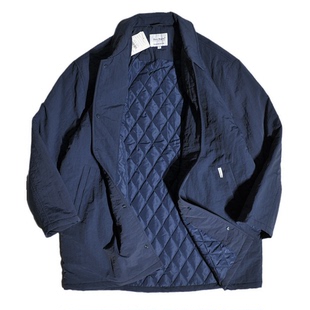 防水尼龙日系复古小翻领中长款夹棉教练夹克棉衣风衣保暖外套棉服