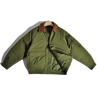 加厚白鸭绒巴恩风宽松廓形翻领羽绒服夹克哈灵顿底特律工装 棉外套