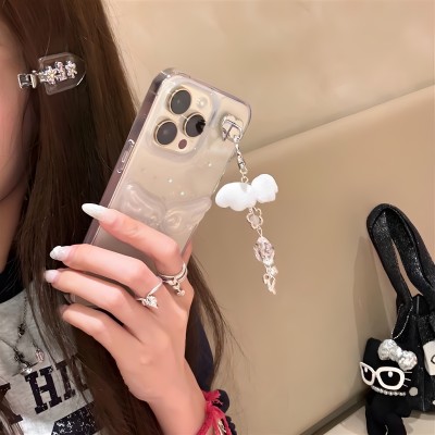 ins风闪粉立体翅膀手机壳适用苹果17 16promax新款iphone15pro滴胶14pro挂链13防摔12小众11保护套xr 7 8plus