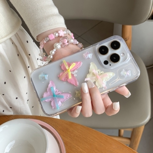 链条彩色蝴蝶适用苹果17手机壳华为mate60可爱Reno14立体小米15/13pro多巴胺一加Ace2荣耀300/vivos19保护套