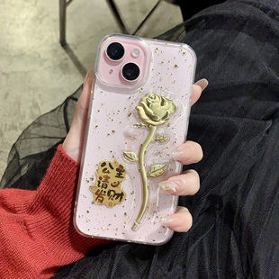 金箔玫瑰花手机壳适用于1+ace6t 一加ace5至尊版 1+ace2v 一加15滴胶OnePlus13简约1+ACEpro竞速版1+12保护套