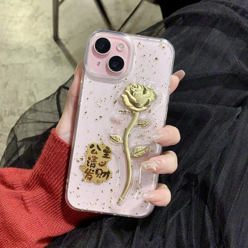 金箔玫瑰花手机壳适用于1+ace6t 一加ace5至尊版 1+ace2v 一加15滴胶OnePlus13简约1+ACEpro竞速版1+12保护套