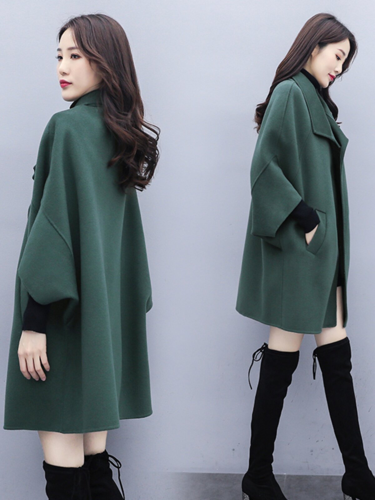 HEPBURN STYLE GREEN NIZI COAT MID-LENGTH WOOLEN COAT AUTUMN 2023 NEW SMALL TWEED AUTUMN WINTER