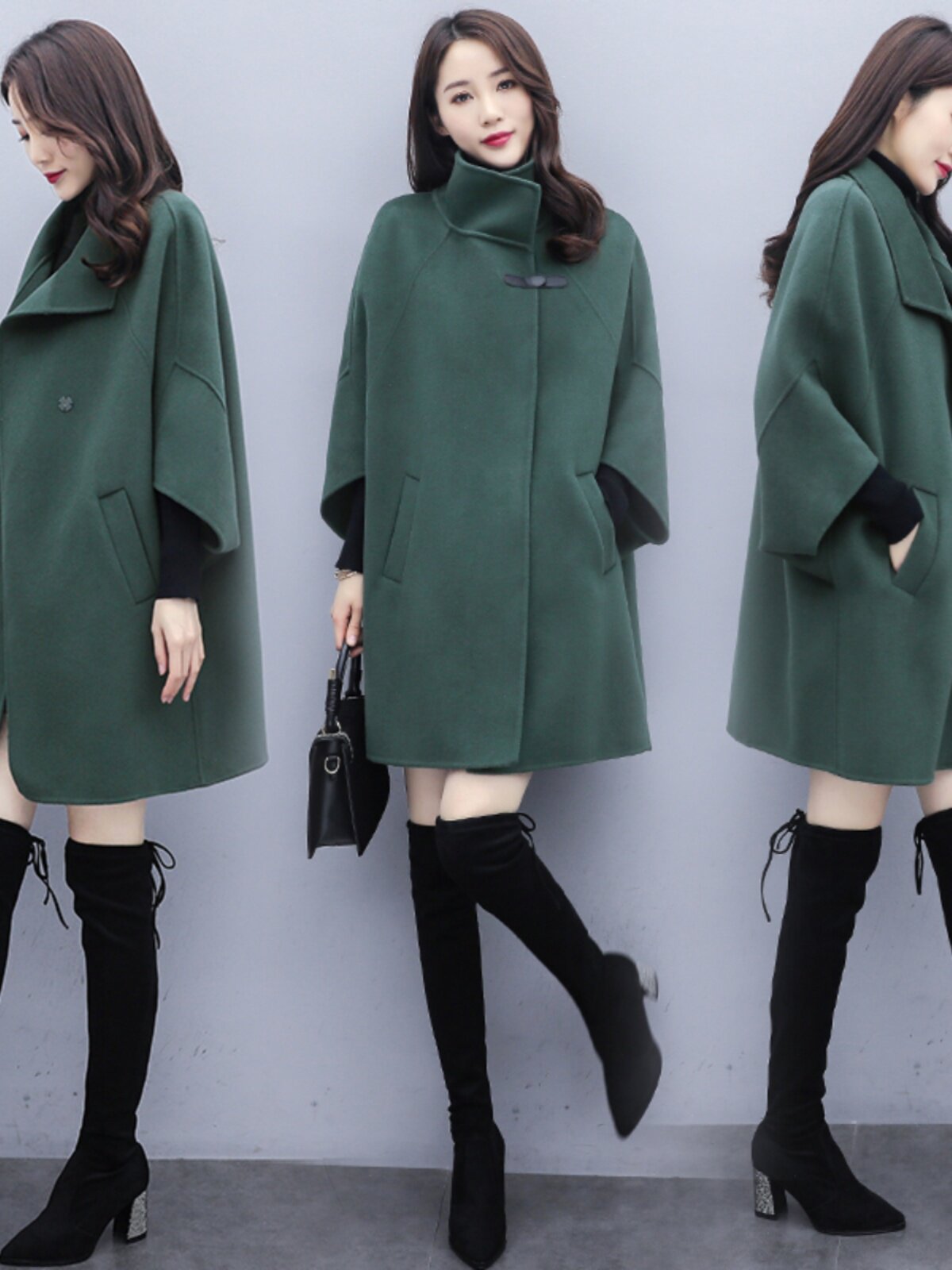 HEPBURN STYLE GREEN NIZI COAT MID-LENGTH WOOLEN COAT AUTUMN 2023 NEW SMALL TWEED AUTUMN WINTER