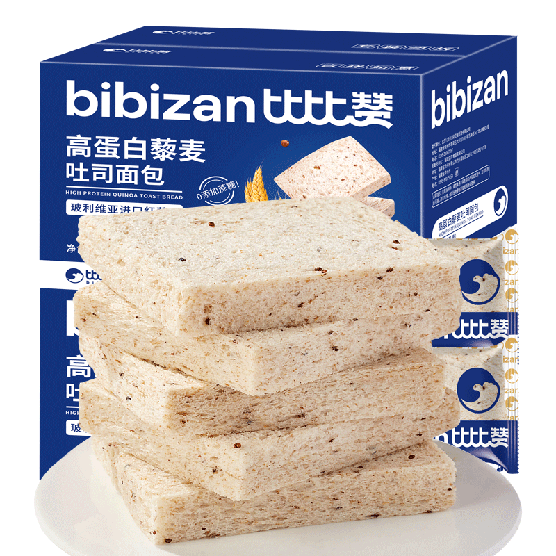 比比赞藜麦无边吐司高蛋白面包早餐整箱营养健康代餐饱腹零食食品