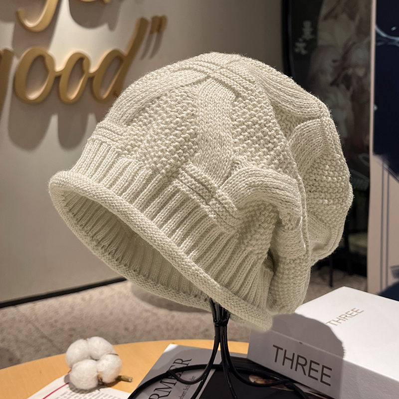 针织毛线帽女士秋冬卷边显脸小
