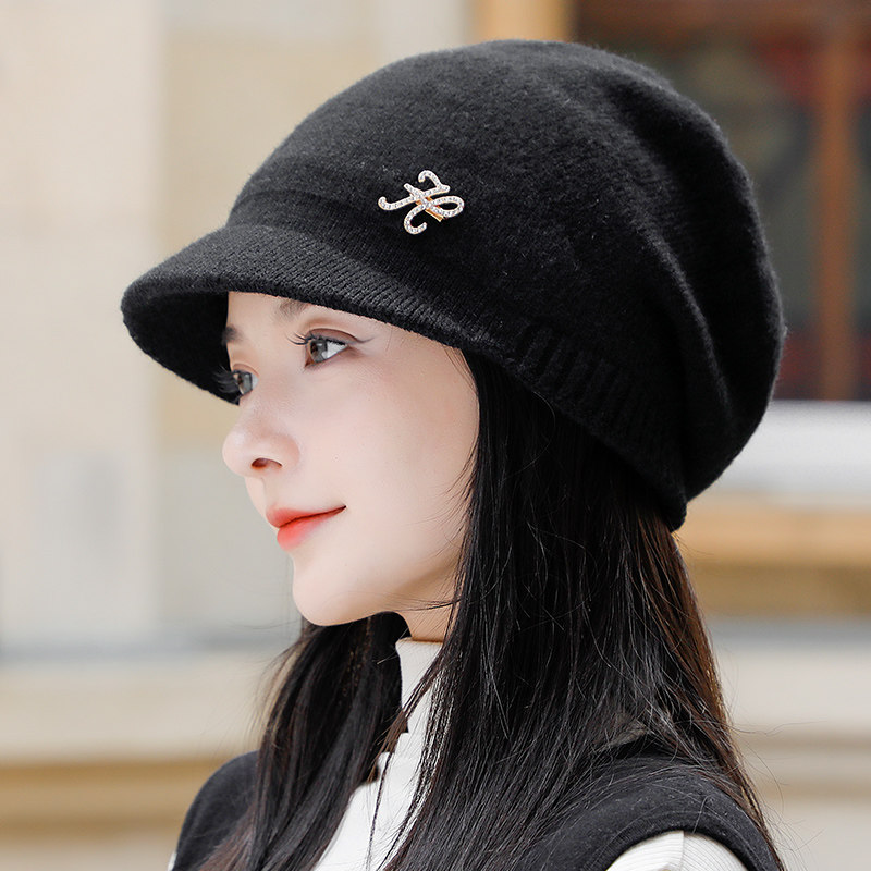 帽子女秋冬毛线帽针织包头堆堆帽保暖护耳月子帽女士短檐显脸小
