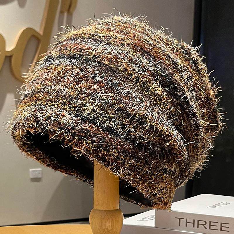 帽子女秋冬毛线针织帽保暖堆堆帽护耳显脸小女士毛绒绒冷帽1214r