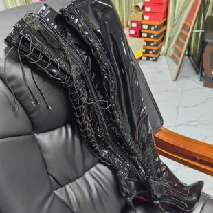唇奈®定制款尖头后绑带长靴细高跟瘦腿过膝长腿靴弹力靴显腿长