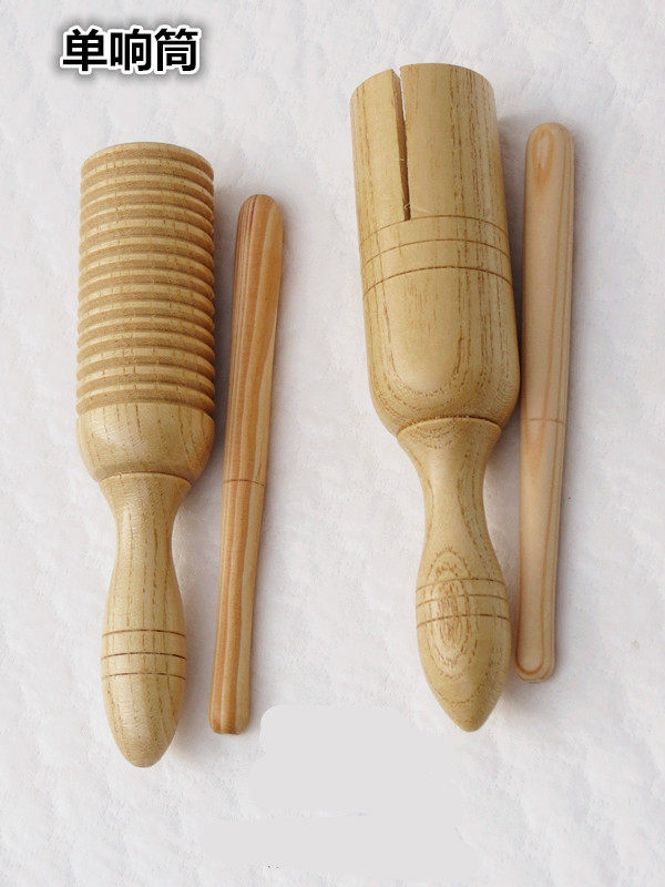 木制单响筒奥尔夫打击乐器幼儿园教具玩具梆子加沟单响筒早教益智