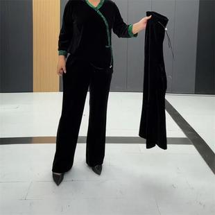 加肥加大码金丝绒阔腿裤2025秋冬时尚气质妈妈装松紧腰黑色裤子女