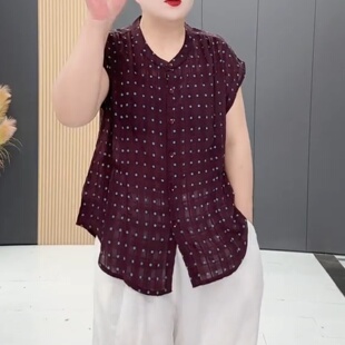 夏季薄款加大码女装圆领波点短袖衬衫女宽松显瘦百搭纽扣开衫上衣