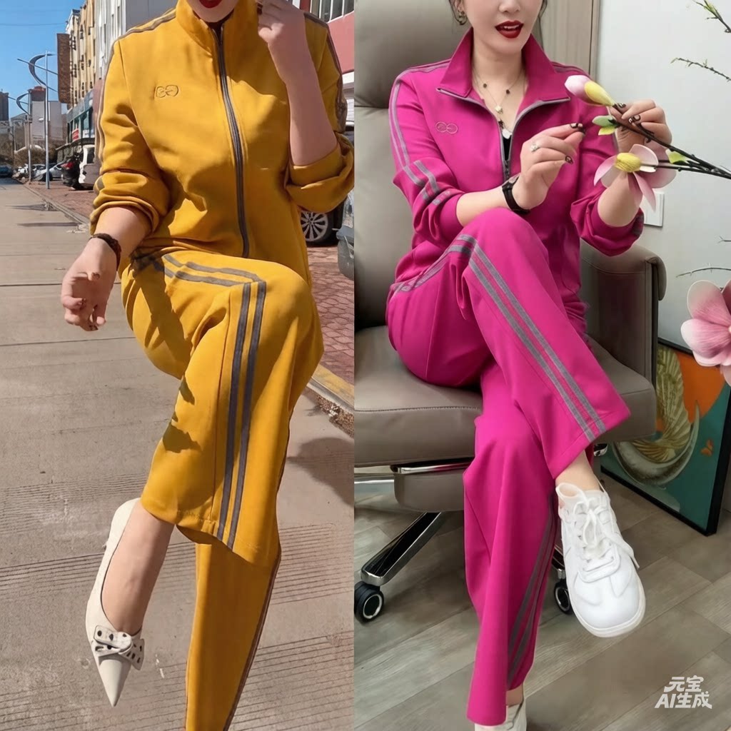 大码女装春秋立领休闲运动套装气质显瘦长袖拉链开衫直筒裤两件套