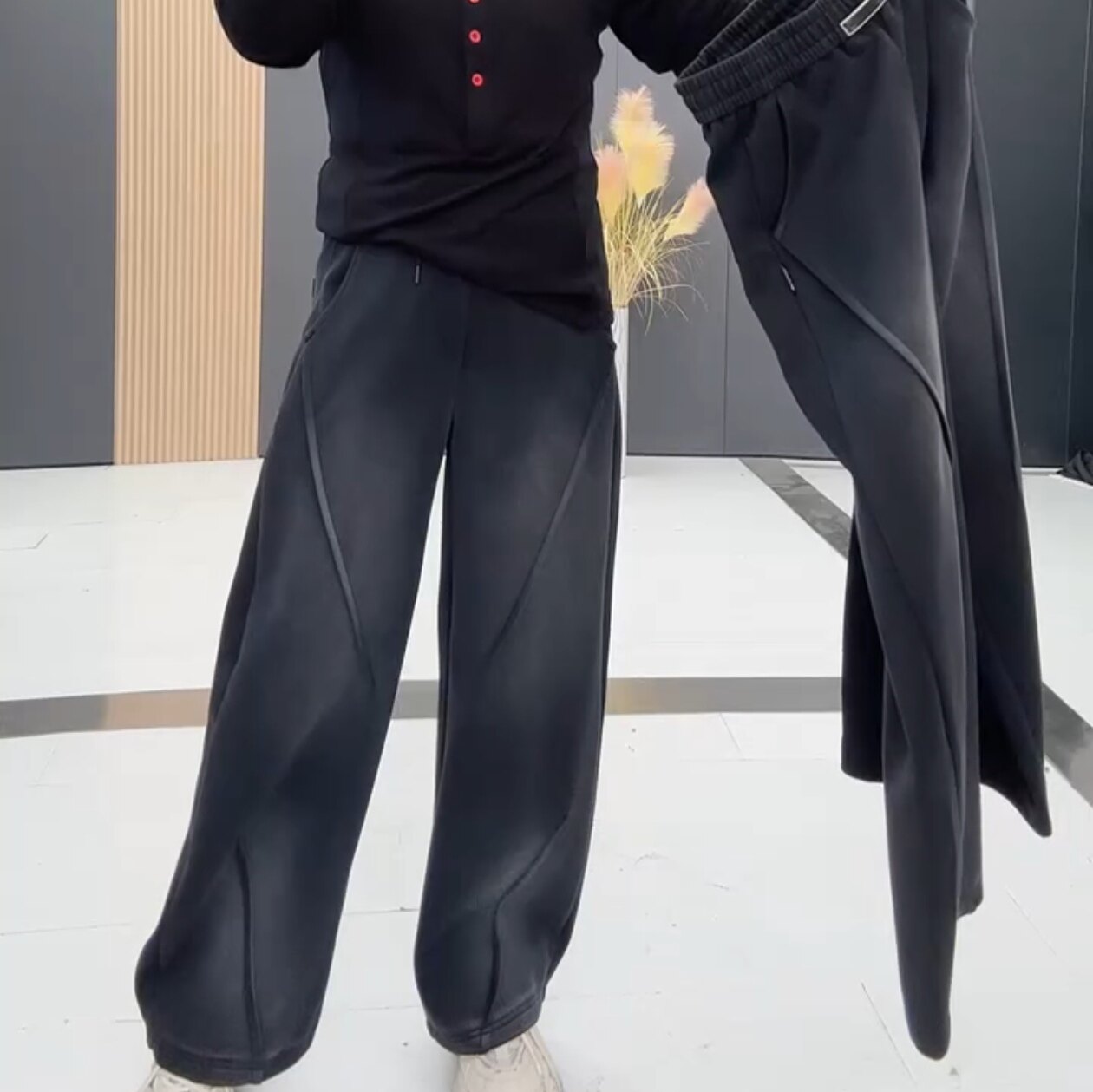 秋季休闲卫裤百搭女加肥加大码松紧腰口袋磨白弯刀阔腿裤宽松显瘦,女装/女士精品,休闲裤,淘宝优惠券,粉丝福利购,淘宝优惠卷