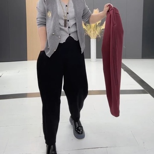 秋季简约百搭女装加肥加大码卫裤纯色松紧腰口袋侧捏褶休闲哈伦裤