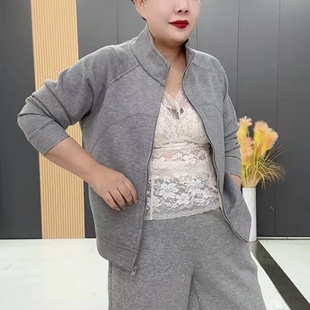 2026春秋新款大码女装立领拉链开衫外套胖mm宽松显瘦妈妈装上衣女