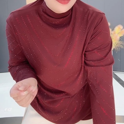 时尚气质半高领镶钻长袖打底衫