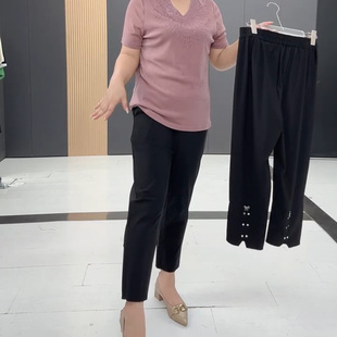 纯色重工后开叉弹力速干面膜裤 夏季 加肥加大码 时尚 显瘦 百搭女韩版