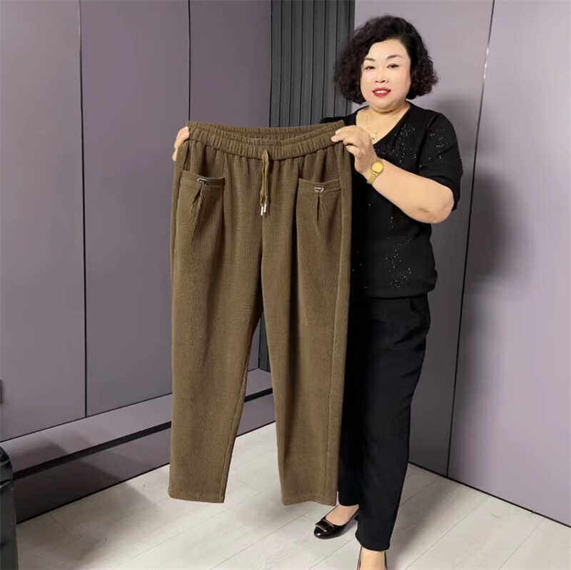 秋季款时尚百搭韩版女加肥加大松紧腰奥尼尔条绒纯色休闲裤子长裤,女装/女士精品,休闲裤,淘宝优惠券,粉丝福利购,淘宝优惠卷