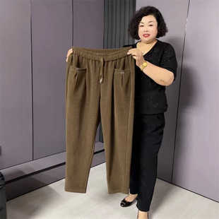 秋季款时尚百搭韩版女加肥加大松紧腰奥尼尔条绒纯色休闲裤子长裤
