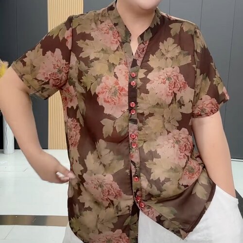 夏季薄款妈妈装大码显瘦印花衬衫