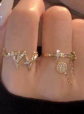 金色不规则戒指轻奢小众设计食指戒冷淡风独特高级感链条指环