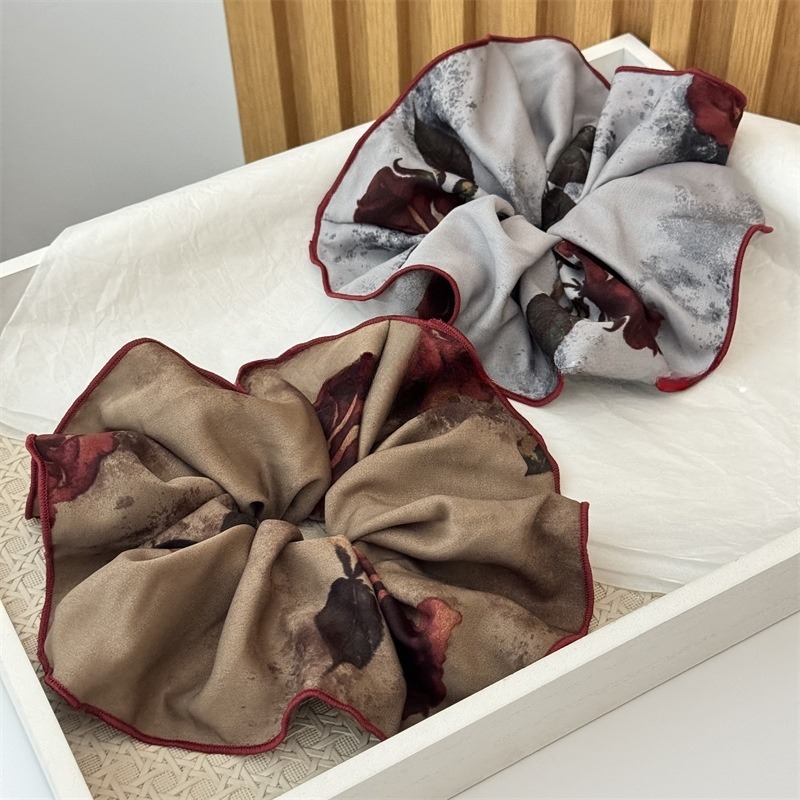 复古玫瑰花布艺大肠发圈韩版简约新设计发绳气质百搭扎头绳绑头花