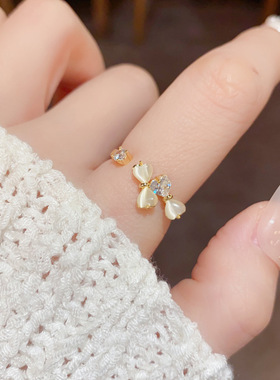 韩式时尚简约猫眼蝴蝶结开口戒网红个性小众设计感百搭食指戒