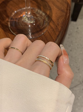 显手细高级感轻奢贝母双层素圈戒指女ins小众设计开口指环气质潮