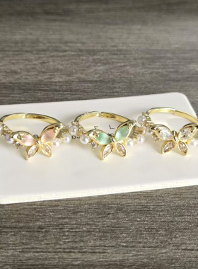 甜美百搭镶钻蝴蝶戒指女轻奢小众设计感指环超仙手饰品戒指