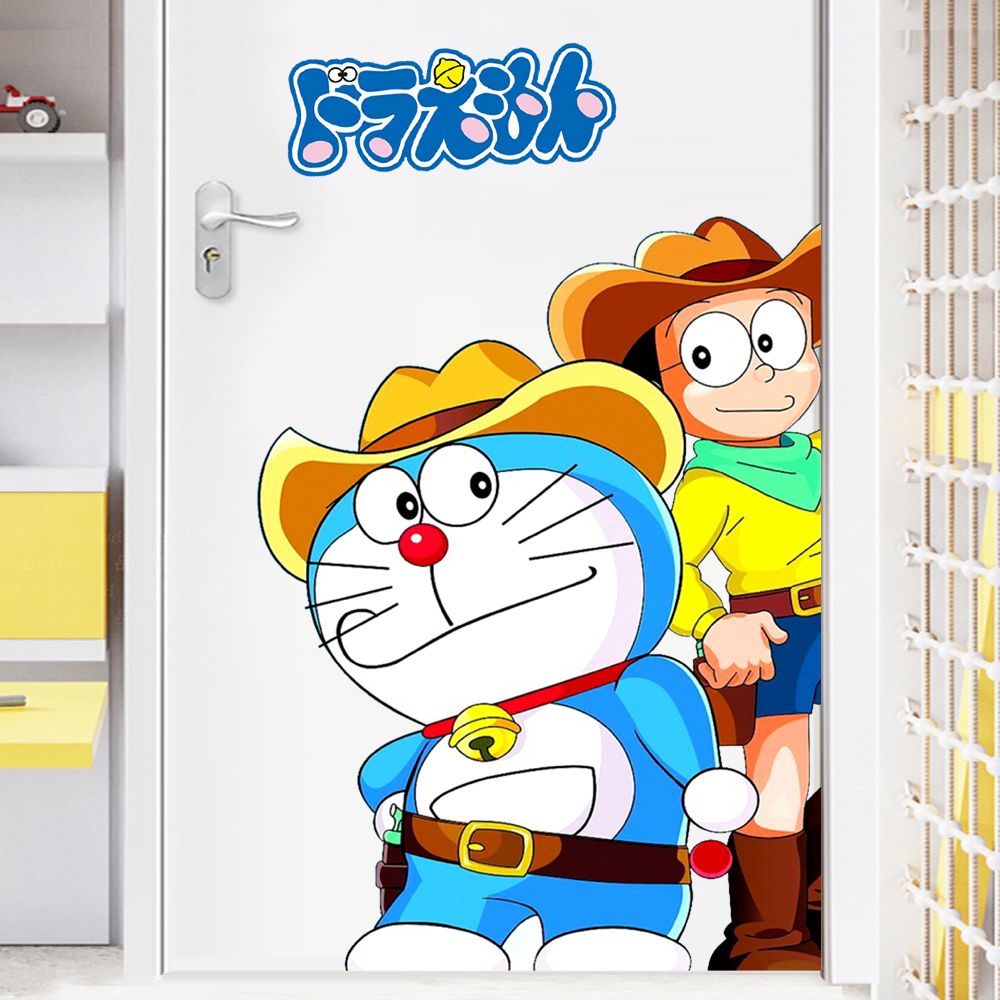 哆啦A梦儿童房间布置门贴自粘卧室宿舍背景墙面奶茶店门装饰贴纸