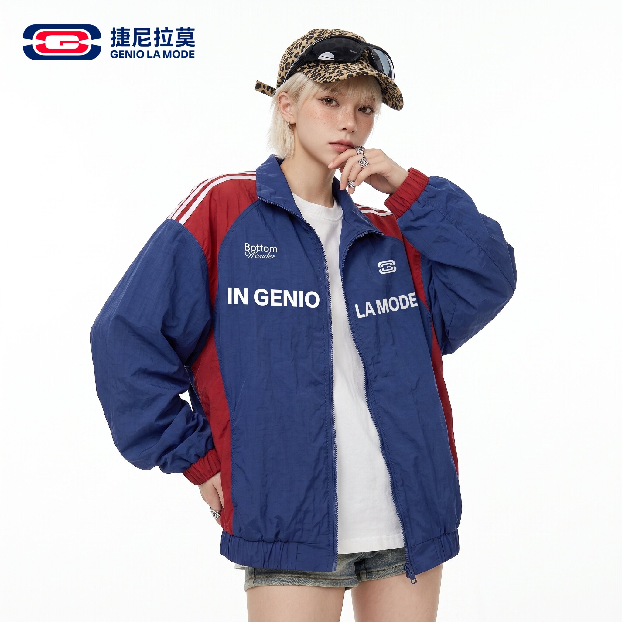 捷尼拉莫美式复古运动风撞色夹克