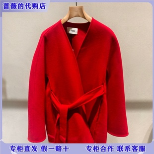 LESS国内专柜代购2026春新款系带红色毛呢大衣2Q1810090-3995