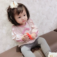Cô gái Hàn Quốc mặc áo thun mới xuân hè 2019 cho trẻ em áo len cổ tròn áo sơ mi dài tay ngọt ngào xuân hè - Áo thun áo phông sexy cho bé 