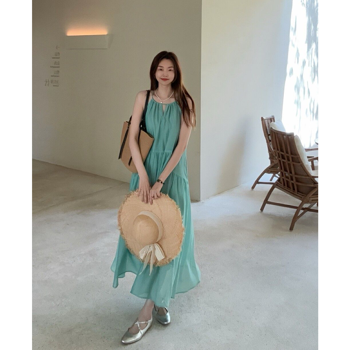 海边沙滩裙褶皱慵懒松弛感长裙子