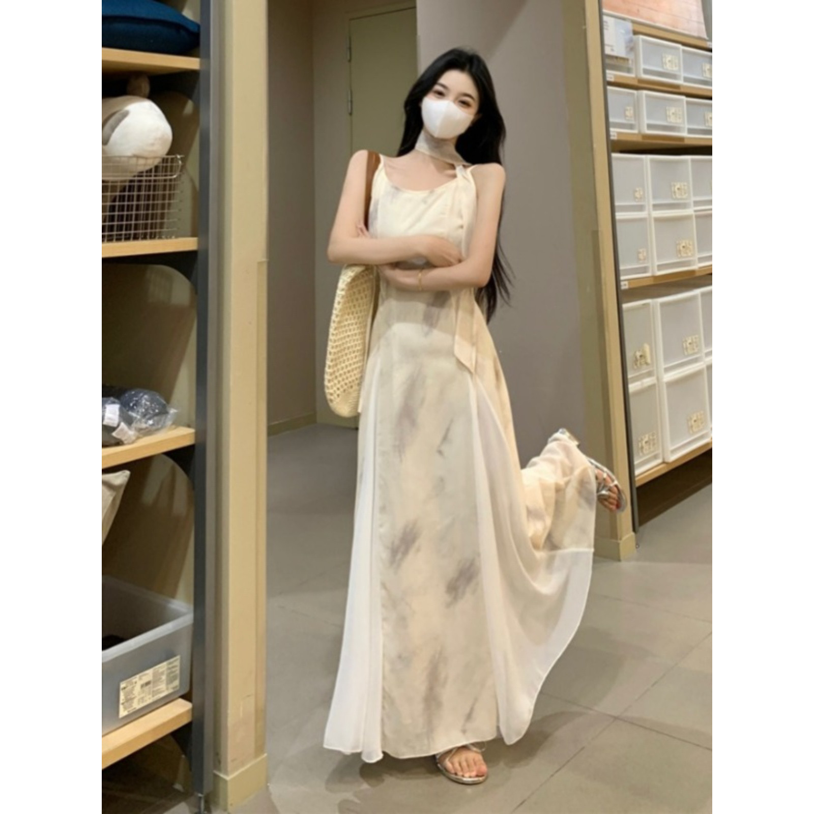 吊带连衣裙女收腰大摆裙A字长裙