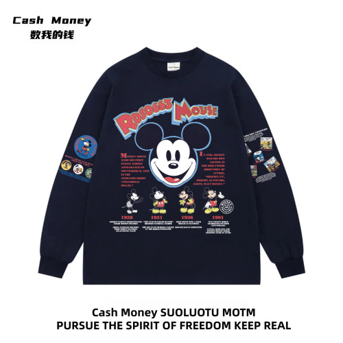 高街趣味米奇印花男女长袖T恤秋冬宽松慵懒风
