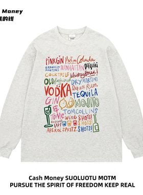Cash Money数我的钱 美式字母印花T恤男女款oversize长袖重磅潮牌
