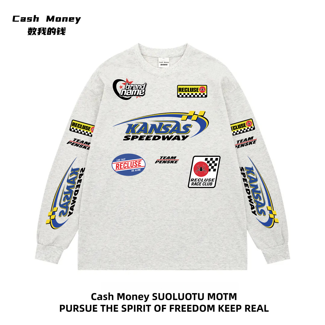 Cash Money数我的钱 美式重磅长袖T恤宽松百搭休闲印花痞帅上衣服