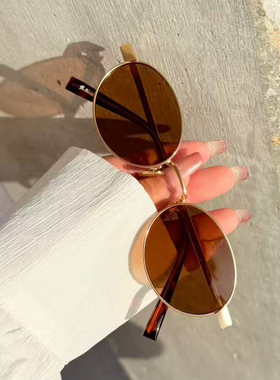 老钱风椭圆框太阳镜男女通用金框茶片简约出片神器夏季遮阳墨镜潮