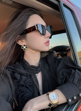 复古猫眼豹纹墨镜2024新款高级感女方圆脸显瘦遮阳防紫外线太阳镜