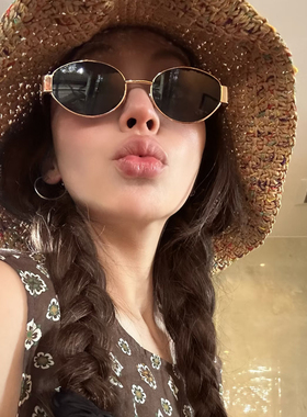 2025新款韩系复古椭圆墨镜女高级感小框金属椭圆太阳镜遮阳墨镜潮