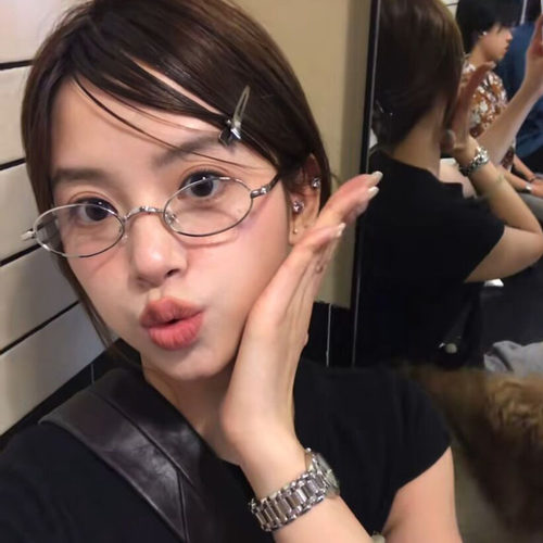 金属椭圆小框眼镜2024新款高级感素颜装饰女可配度数防辐射平光镜