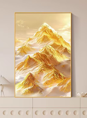 日照金山玄关挂画新中式背靠金山客厅招财风水壁画桌面摆画装饰画