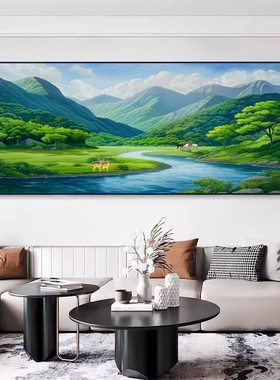 平静湖面青山绿水山水风景画客厅背景墙壁画招财风水画办公室挂画