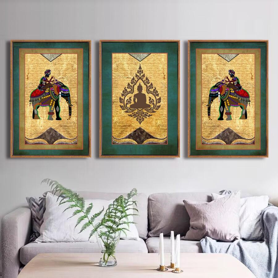 大象挂画泰式东南亚风客厅装饰画禅意佛手瑜伽养生馆民宿酒店壁画