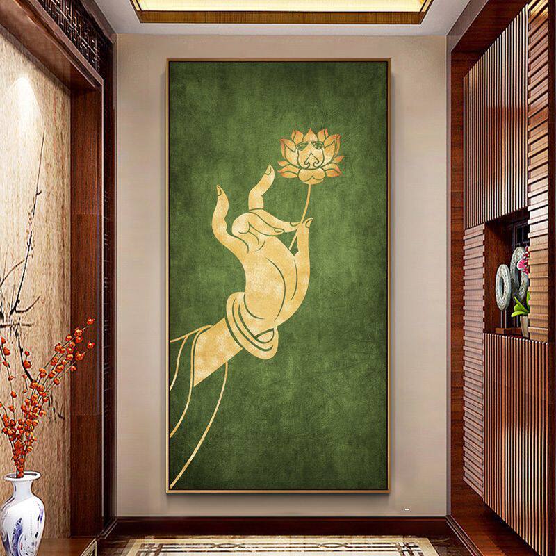 玄关装饰画客厅挂画佛手莲花禅意茶室佛堂瑜伽馆养生馆民宿挂画
