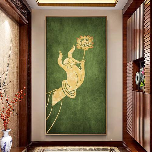玄关装饰画客厅挂画佛手莲花禅意茶室佛堂瑜伽馆养生馆民宿挂画